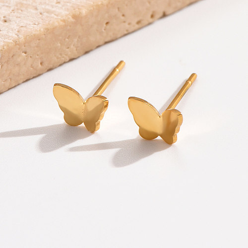 1 par de brincos de orelha banhados a ouro 14K de aço inoxidável com revestimento de borboleta de estilo simples