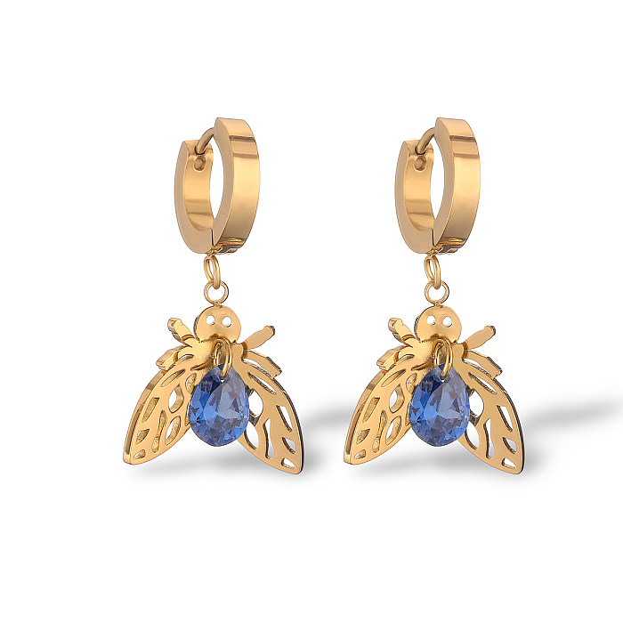 1 Pair Simple Style Commute Bee Plating Inlay Stainless Steel Zircon 18K Gold Plated Drop Earrings