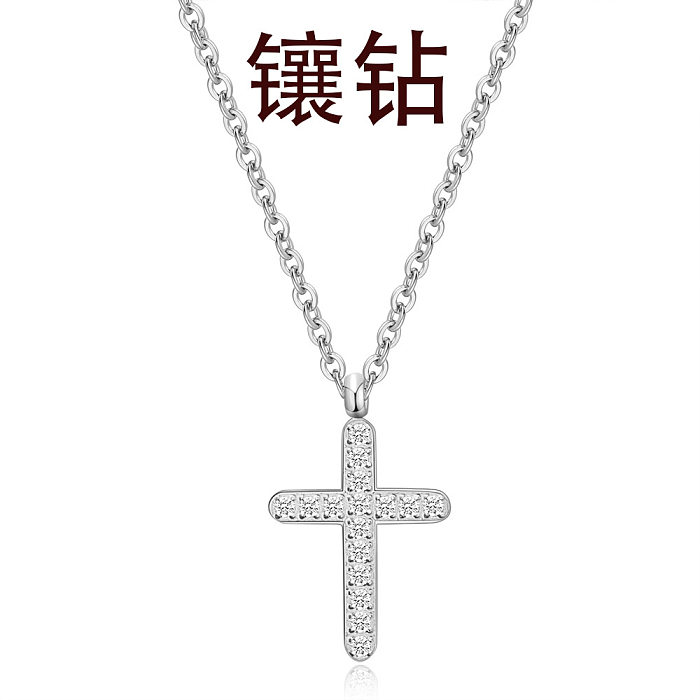 Collier avec pendentif en forme de croix, Style Punk Cool, incrustation en acier inoxydable, diamant artificiel