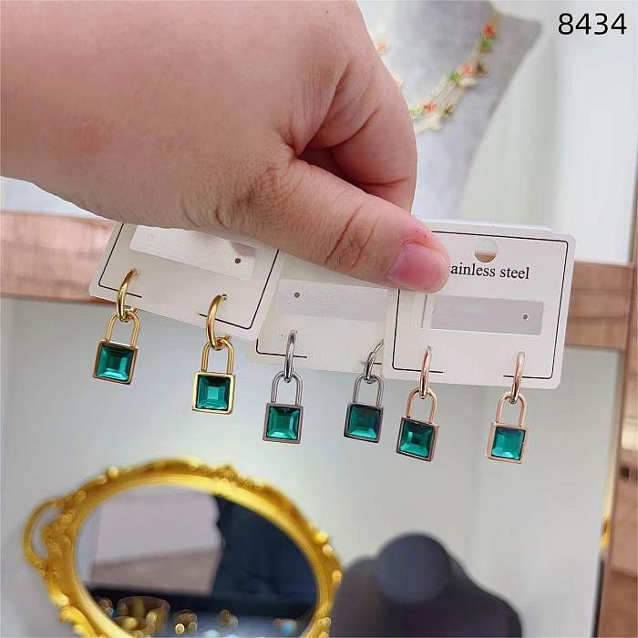 1 Pair Vintage Style Classic Style Lock Plating Inlay Stainless Steel  Zircon Gold Plated Silver Plated Drop Earrings