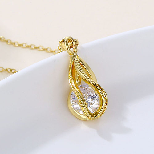 Elegant Water Droplets Stainless Steel  Plating Hollow Out Inlay Zircon 18K Gold Plated Pendant Necklace