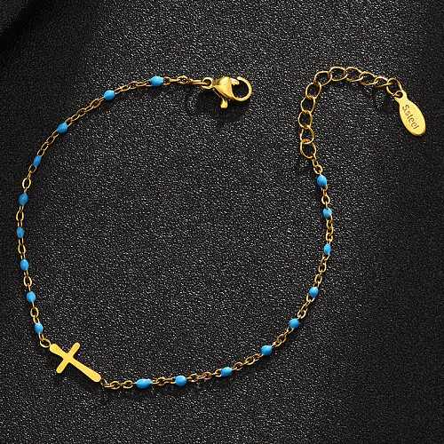 Bracelet en acier inoxydable pour femmes, croix géométrique simple, à la mode