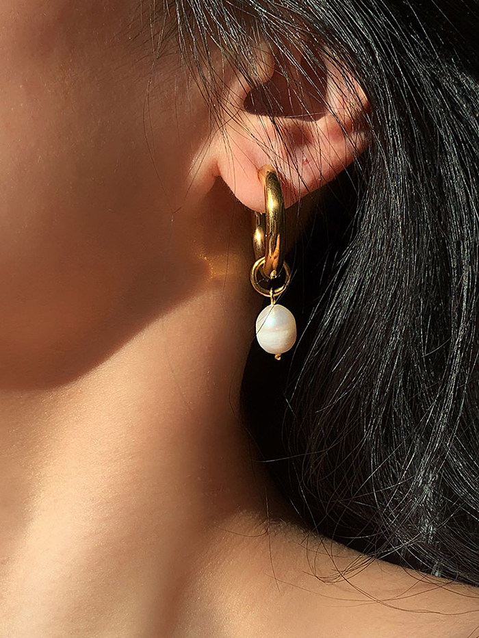 Boucles d'oreilles avec pendentif en perles d'eau douce plaquées or 18 carats, bijoux à la mode, vente en gros