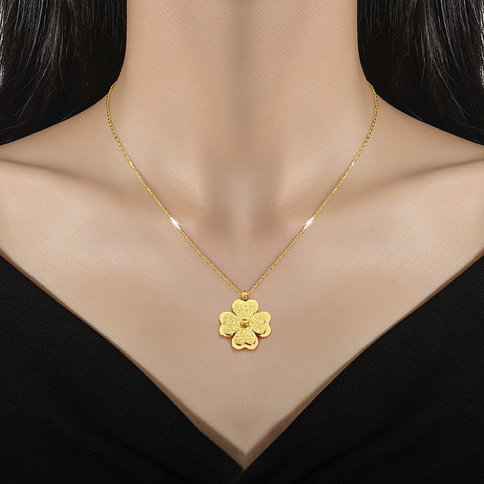 Elegant Four Leaf Clover Stainless Steel Plating Pendant Necklace