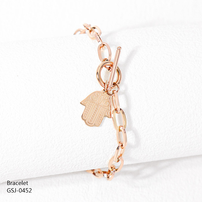Estilo clássico casual palma forma de coração borboleta chapeamento de aço inoxidável incrustação strass rosa banhado a ouro banhado a prata pulseiras