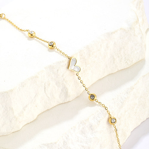 Estilo simples estilo coreano forma de coração aço inoxidável chapeamento incrustação diamante artificial 18K pulseiras banhadas a ouro