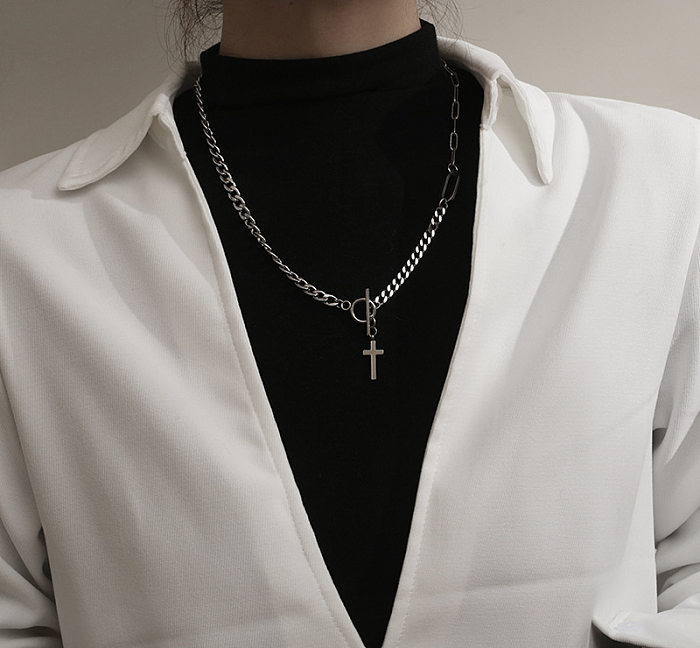 Hip-Hop Retro Cross Stainless Steel Toggle Pendant Necklace
