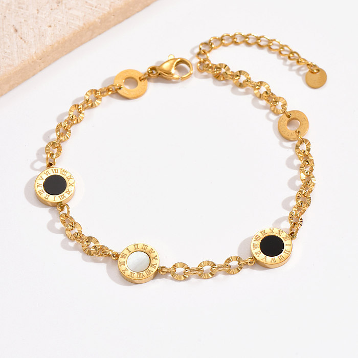Roman Style Artistic Round Stainless Steel Plating Inlay Acrylic Shell 14K Gold Plated Bracelets