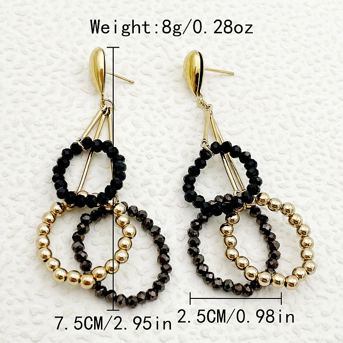 1 Pair Exaggerated Streetwear Water Droplets Beaded Patchwork Plating Stainless Steel  Artificial Crystal Gold Plated Drop Earrings