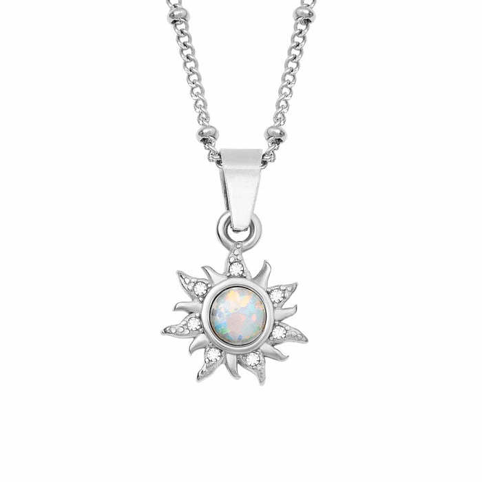 Retro Roman Style Streetwear Geometric Sun Stainless Steel Plating Inlay Opal 18K Gold Plated Pendant Necklace
