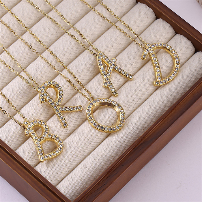 Collier avec pendentif en acier inoxydable, Style Simple, lettre Streetwear, incrustation de Zircon plaqué or