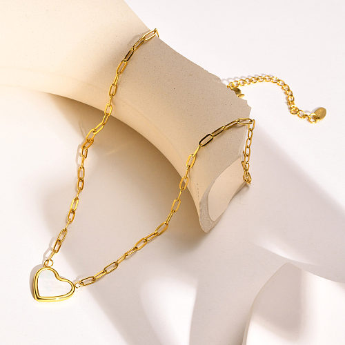 Modische herzförmige Edelstahl-Halskette mit Inlay-Muschel-Edelstahl-Halskette