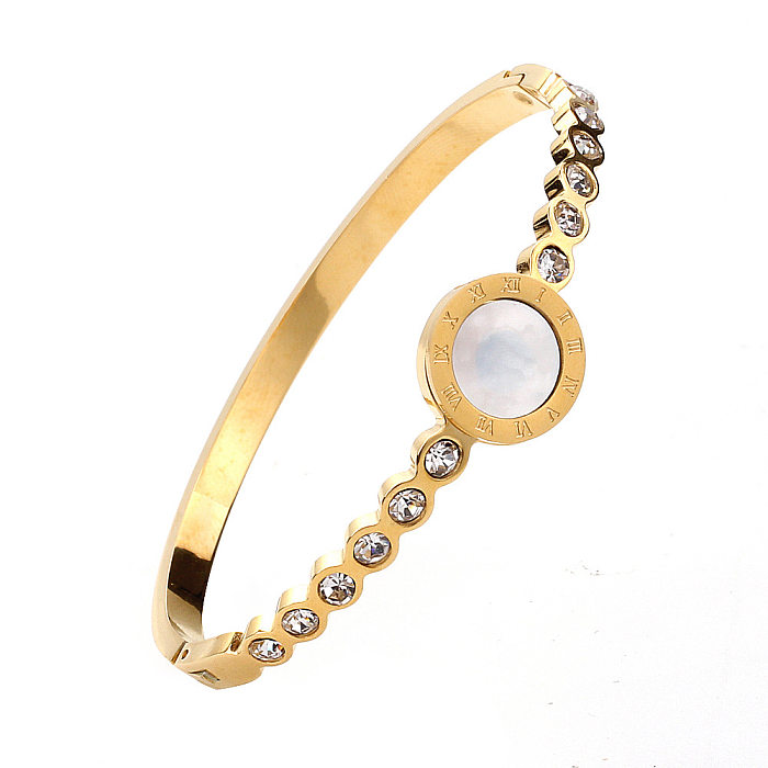 Simple Style Round Stainless Steel Plating Inlay Shell Zircon 18K Gold Plated Bangle