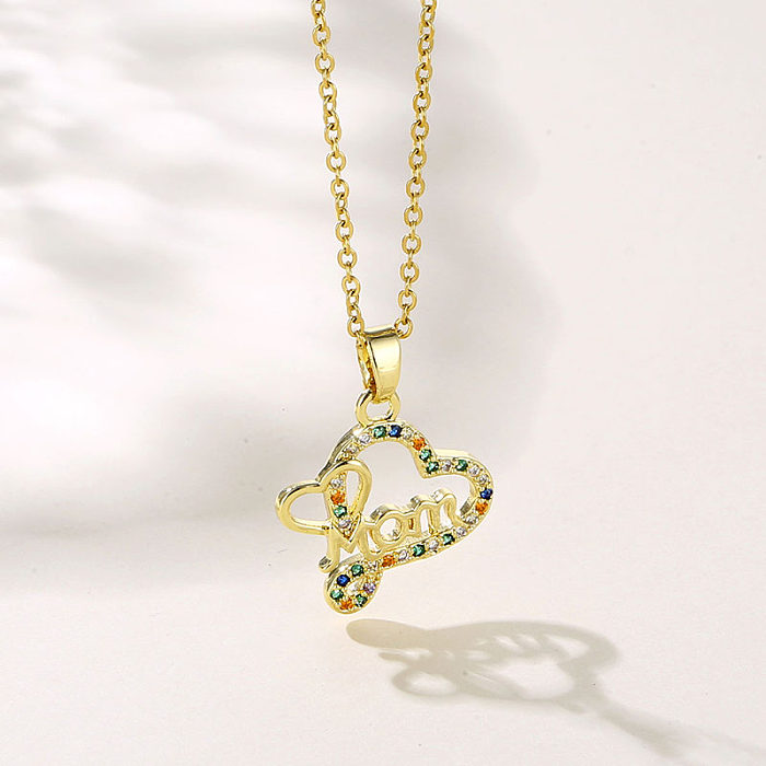 Wholesale MAMA Modern Style Letter Heart Shape Stainless Steel  Stainless Steel 18K Gold Plated Gold Plated Zircon Pendant Necklace