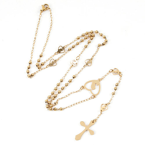 Ethnic Style Cross Stainless Steel  Beaded Plating Pendant Necklace
