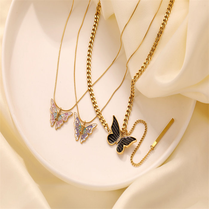 Casual Simple Style Butterfly Stainless Steel  Stainless Steel Polishing Plating Gold Plated Pendant Necklace