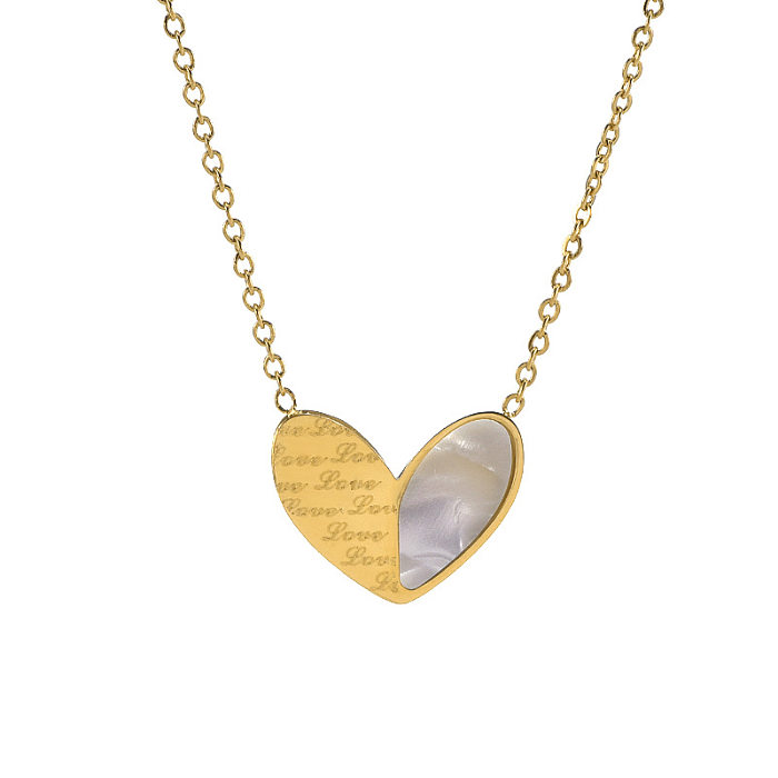 Simple Style Love Heart Shape Stainless Steel Inlay Shell Pendant Necklace