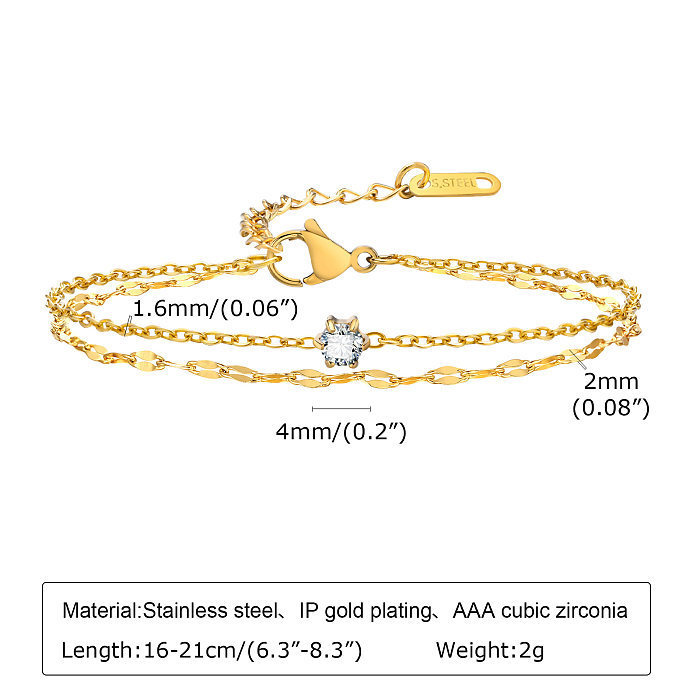 Bracelets en Zircon plaqué or 18 carats, vente en gros, Style Simple et doux, couleur unie, incrustation de placage en acier inoxydable