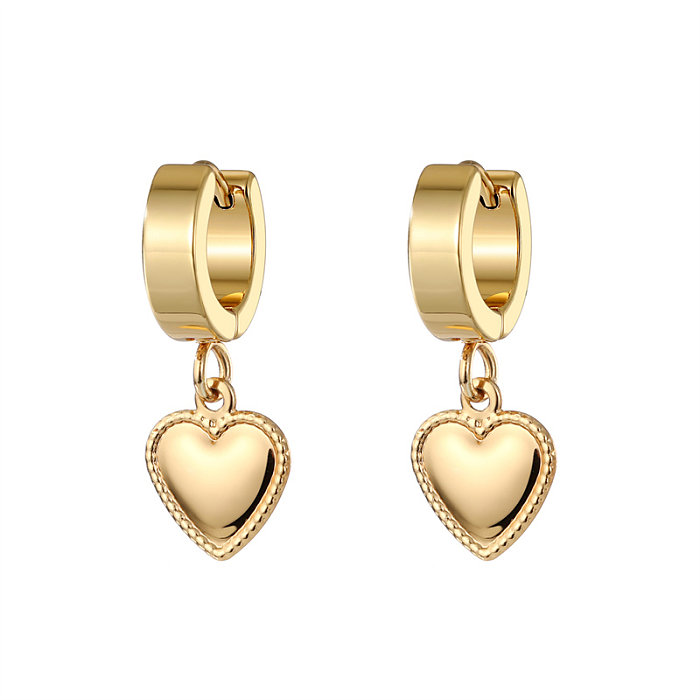 1 paire de boucles d'oreilles pendantes plaquées en acier inoxydable, Style classique, Triangle, forme de cœur, plume