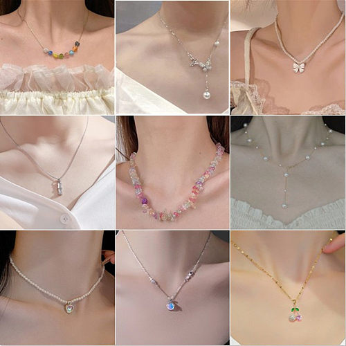 Casual Simple Style Flower Bow Knot Stainless Steel Plating Inlay Zircon Necklace