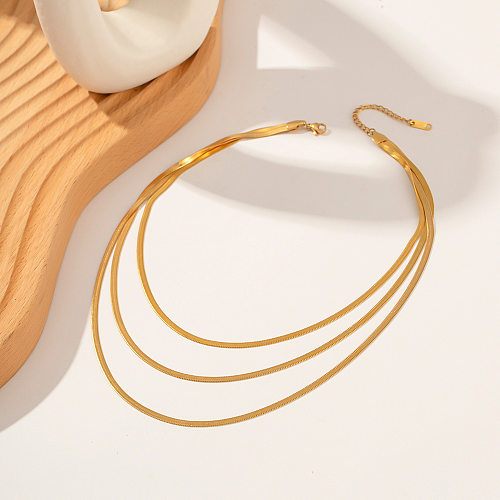 Geometrische Edelstahl-Halsketten im einfachen Stil mit vergoldeten Lagen