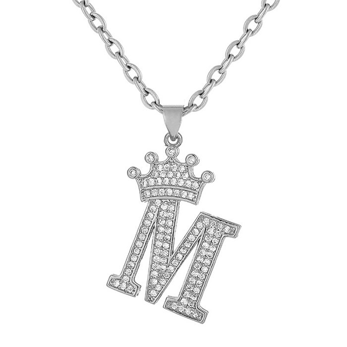 Collier avec pendentif couronne de lettres rétro, en acier inoxydable, cuivre et Zircon, vente en gros