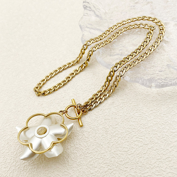 Classical Vintage Style Sweet Flower Stainless Steel  Plating Gold Plated Pendant Necklace