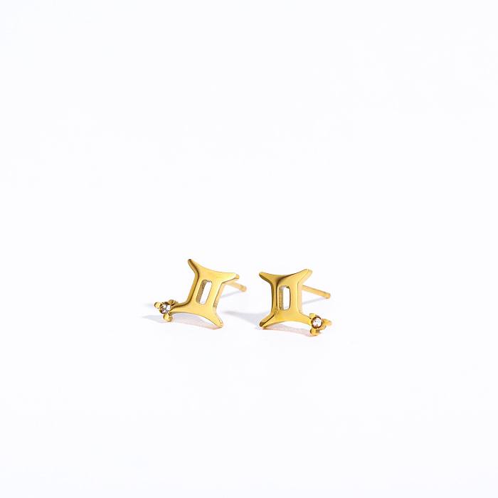 1 par de pendientes chapados en oro de 18 quilates con incrustaciones de constelación de viaje de estilo básico Simple y circonita de acero inoxidable