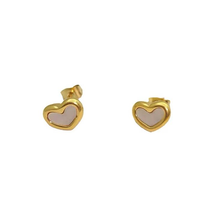 1 Pair Fashion Heart Shape Stainless Steel Plating Shell Ear Studs