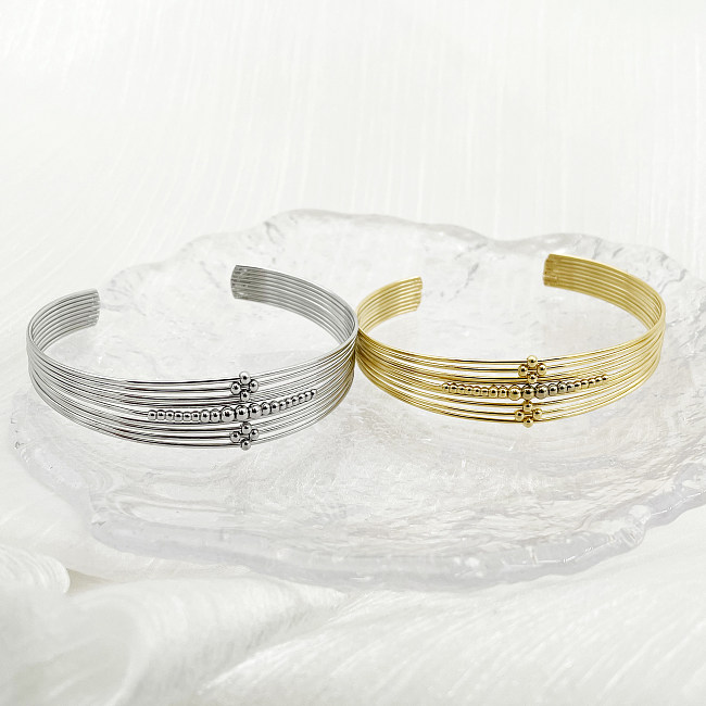 Simple Style Classic Style Ball Solid Color Stainless Steel Layered Plating Gold Plated Cuff Bracelets
