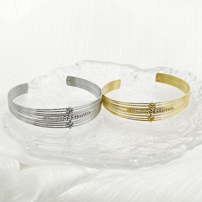 Simple Style Classic Style Ball Solid Color Stainless Steel Layered Plating Gold Plated Cuff Bracelets