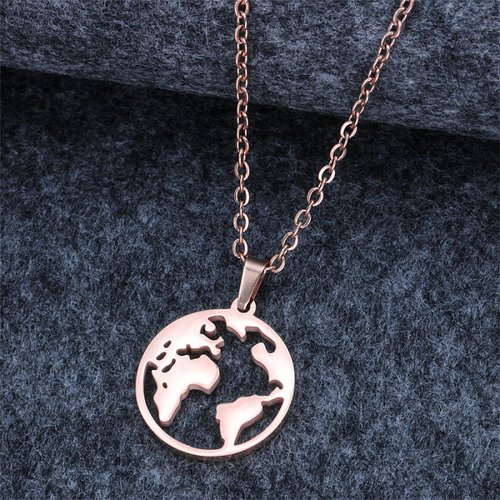 Casual Simple Style Classic Style Map Stainless Steel  Stainless Steel Polishing Plating Hollow Out Rose Gold Plated Pendant Necklace