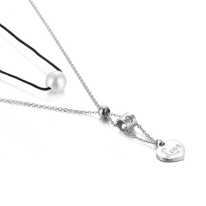 Japanische und koreanische Edelstahl-Digital-Doppelschicht-Halskette, herzförmige Liebesbrief-Perlen-Halskette, trendige Damen-Accessoires