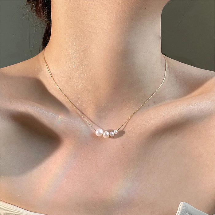 Elegant Sweet Round Stainless Steel Pearl Plating Necklace