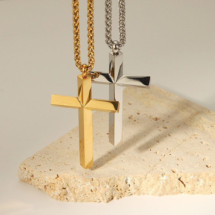 Commute Cross Stainless Steel  Plating 18K Gold Plated Pendant Necklace
