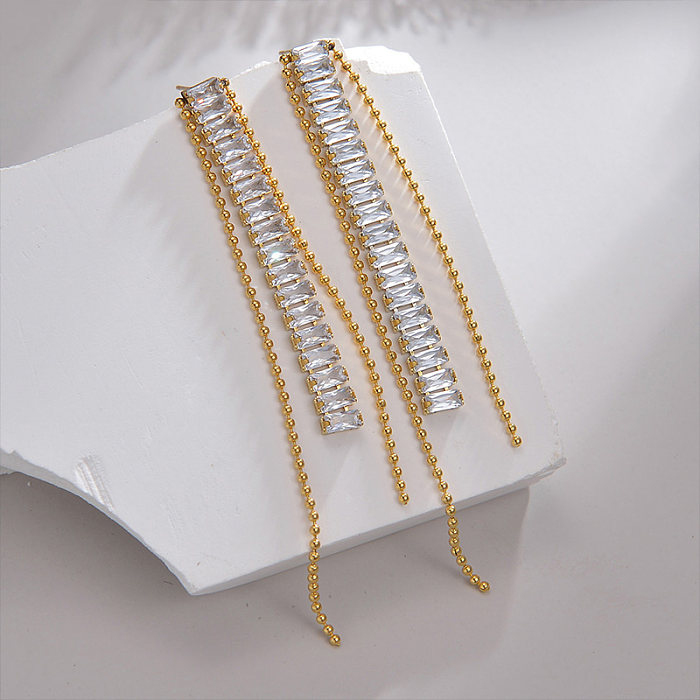 1 Pair Streetwear Tassel Plating Metal Inlay Stainless Steel  Rhinestones 18K Gold Plated Drop Earrings