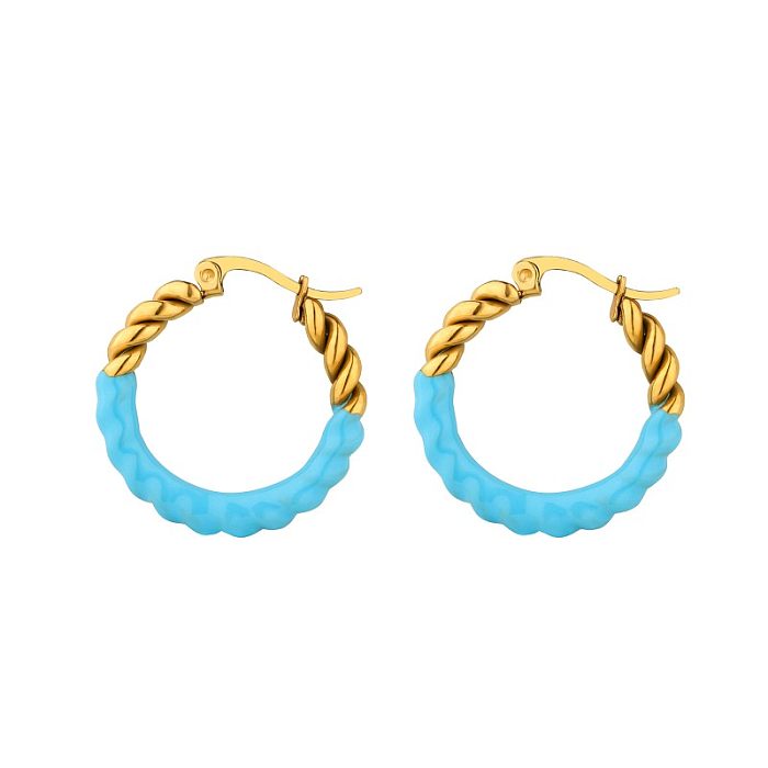 1 Pair Modern Style Round Color Block Plating Stainless Steel  Gold Plated Hoop Earrings