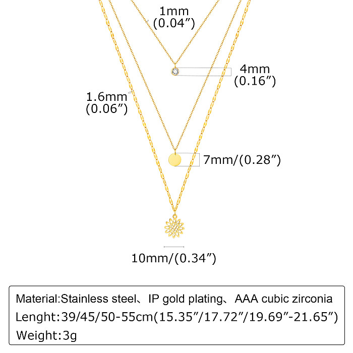 Simple Style Flower Stainless Steel  18K Gold Plated Zircon Necklace In Bulk