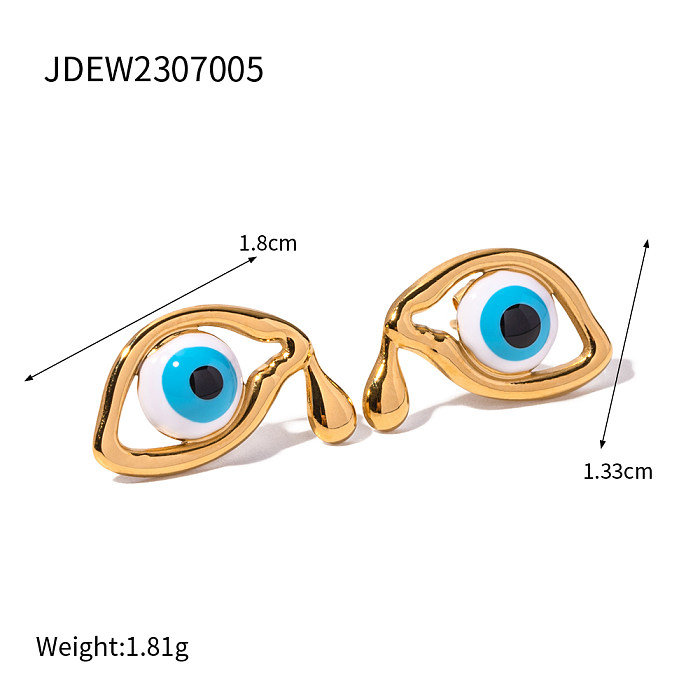 1 par de pendientes chapados en esmalte de ojo de diablo estilo IG de acero inoxidable chapados en oro de 18 quilates