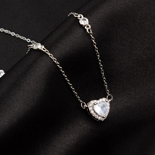 Simple Style Heart Shape Stainless Steel Inlay Zircon Pendant Necklace