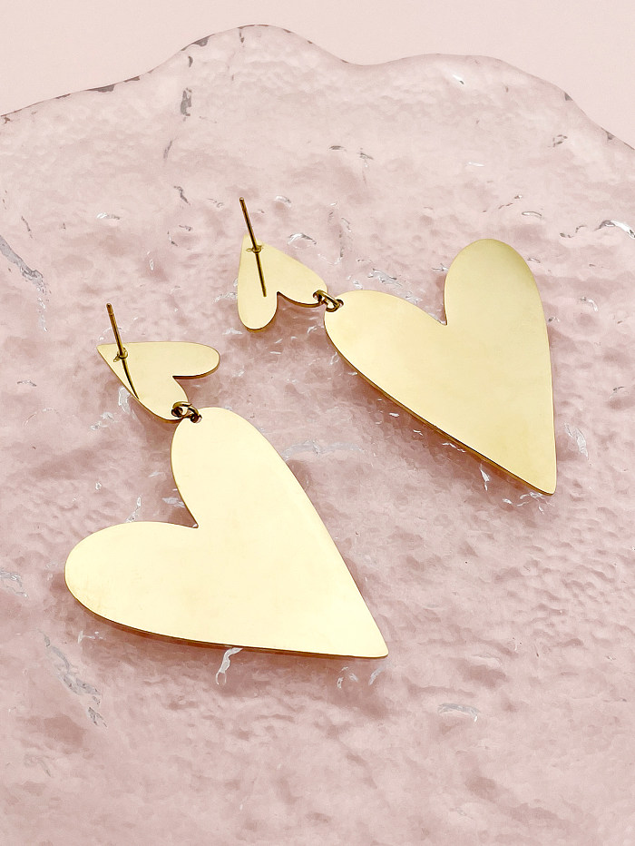 Boucles d'oreilles pendantes en acier inoxydable, 1 paire, rayures exagérées, en forme de cœur, placage de polissage, plaqué or