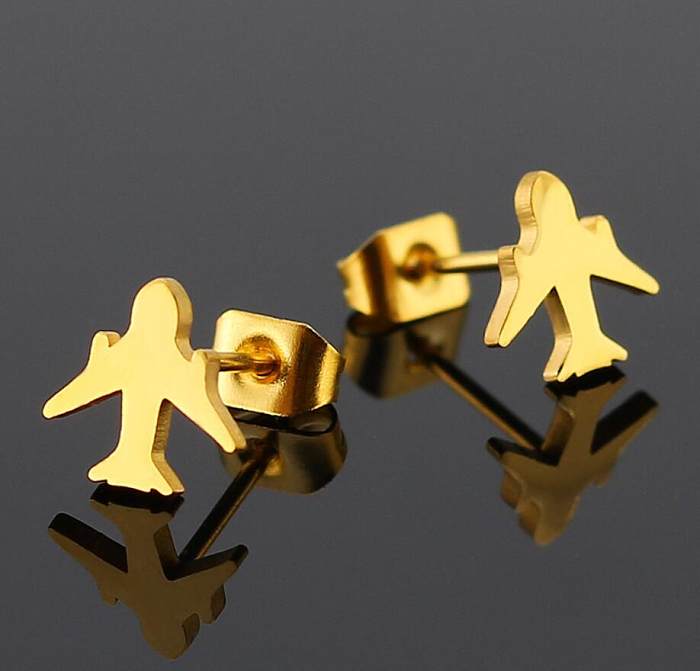 1 Pair IG Style Sweet Simple Style Airplane Polishing Plating Stainless Steel  18K Gold Plated Ear Studs