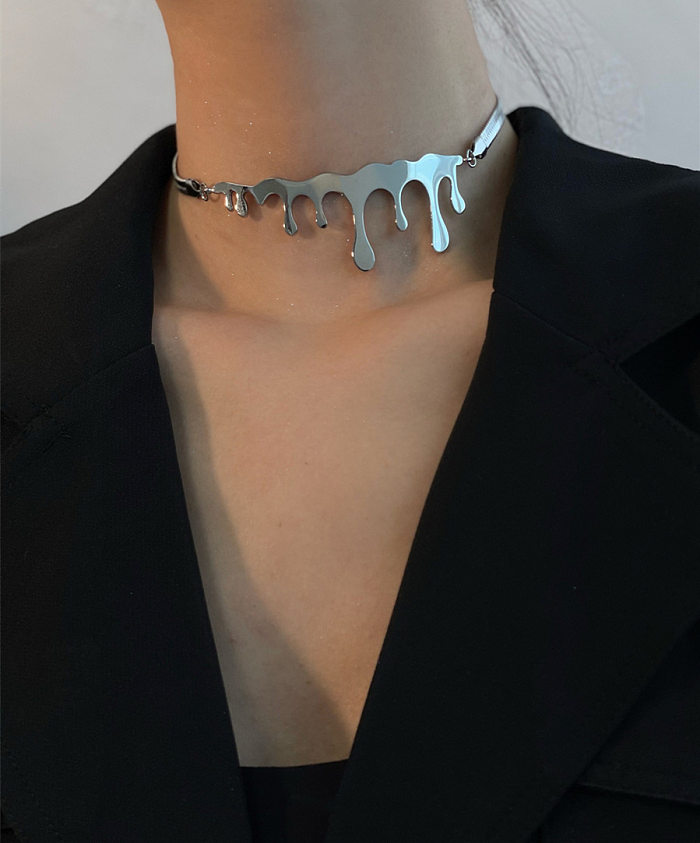 Mode einfachen Stil Wassertropfen Edelstahl Metall Halskette