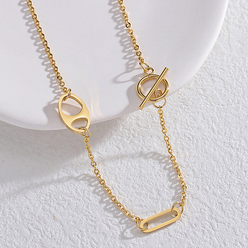 Elegante estilo simples cor sólida aço inoxidável banhado a ouro 18K colar
