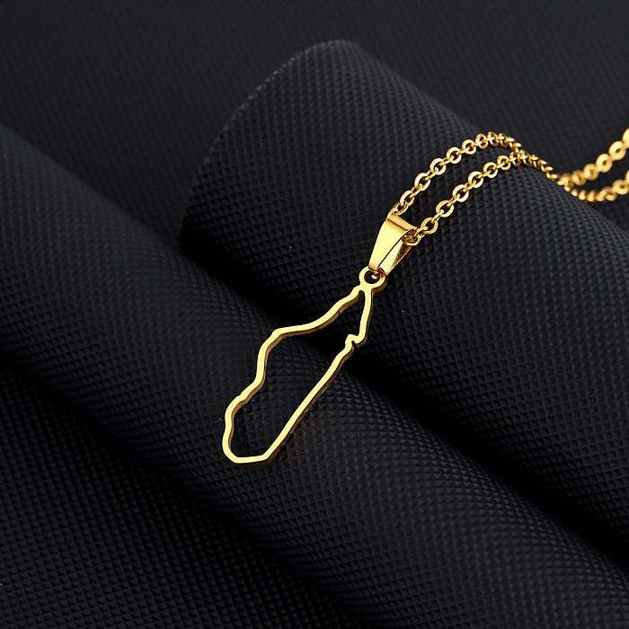 Style ethnique carte de Style Simple placage en acier inoxydable évider collier pendentif plaqué or 18K collier Long