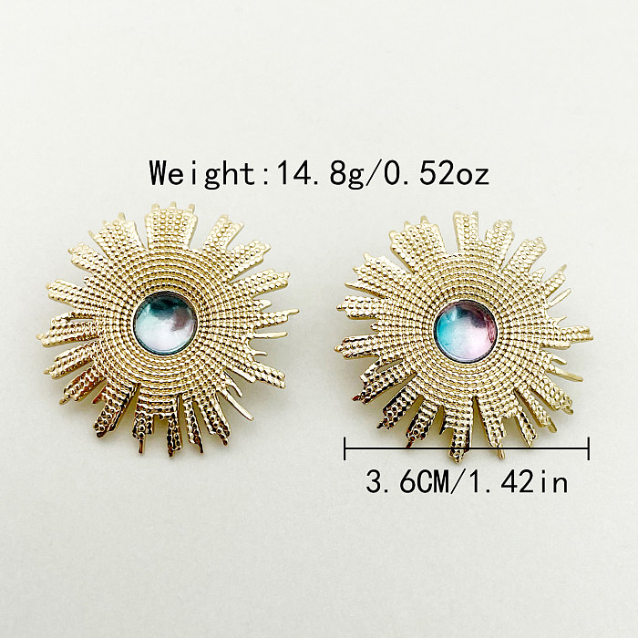 1 Pair Glam Sun Stainless Steel  Metal Polishing Plating Inlay Natural Stone Gold Plated Ear Studs
