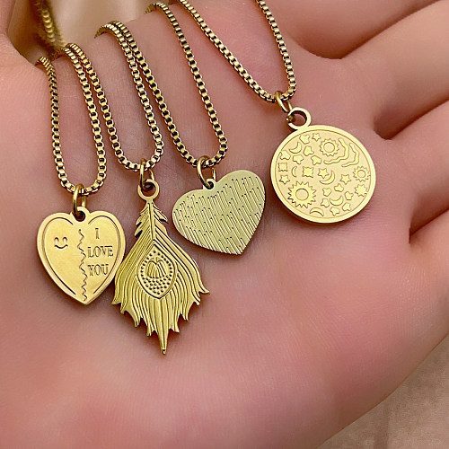 Hip-Hop Simple Style Roman Style Round Heart Shape Stainless Steel Polishing Plating Gold Plated Pendant Necklace