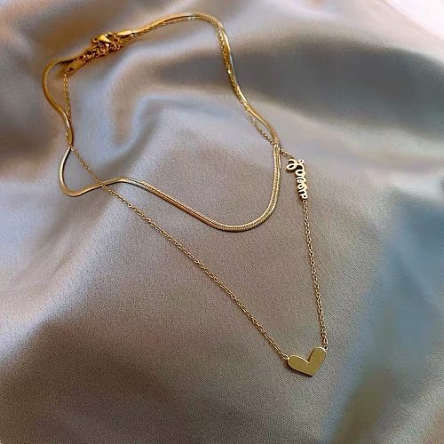 Sweet Simple Style Heart Shape Stainless Steel Plating Layered Necklaces