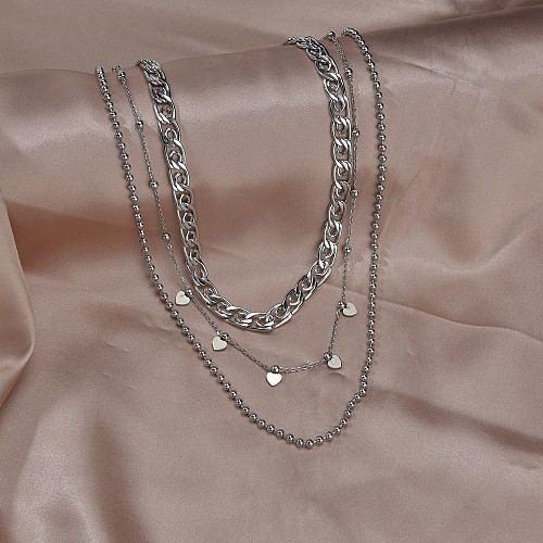 Modische herzförmige mehrschichtige Halskette aus Edelstahl