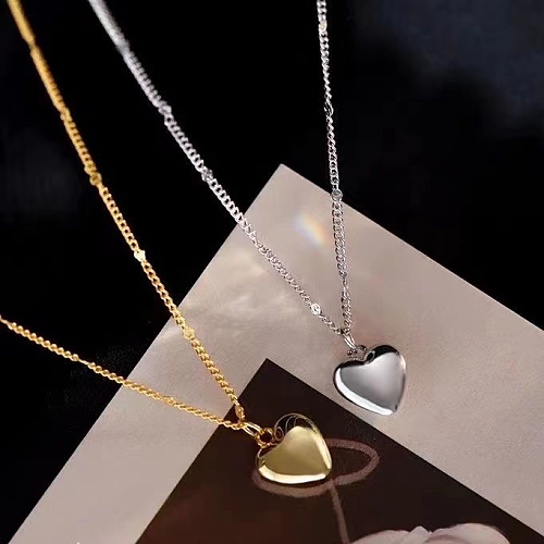 Casual estilo simples formato de coração aço inoxidável polimento banhado a ouro colar pingente banhado a prata